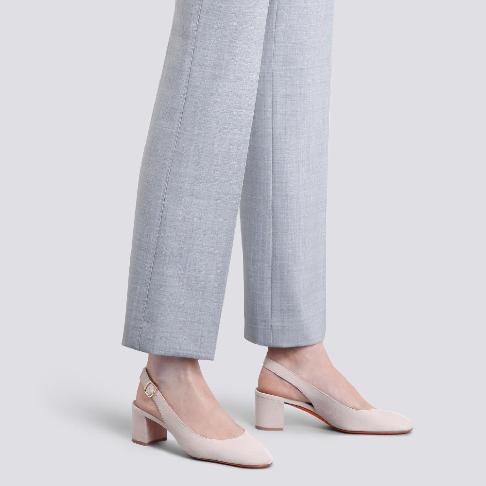 Santoni Slingback Tacco Basso Da Donna In Suede Rosa