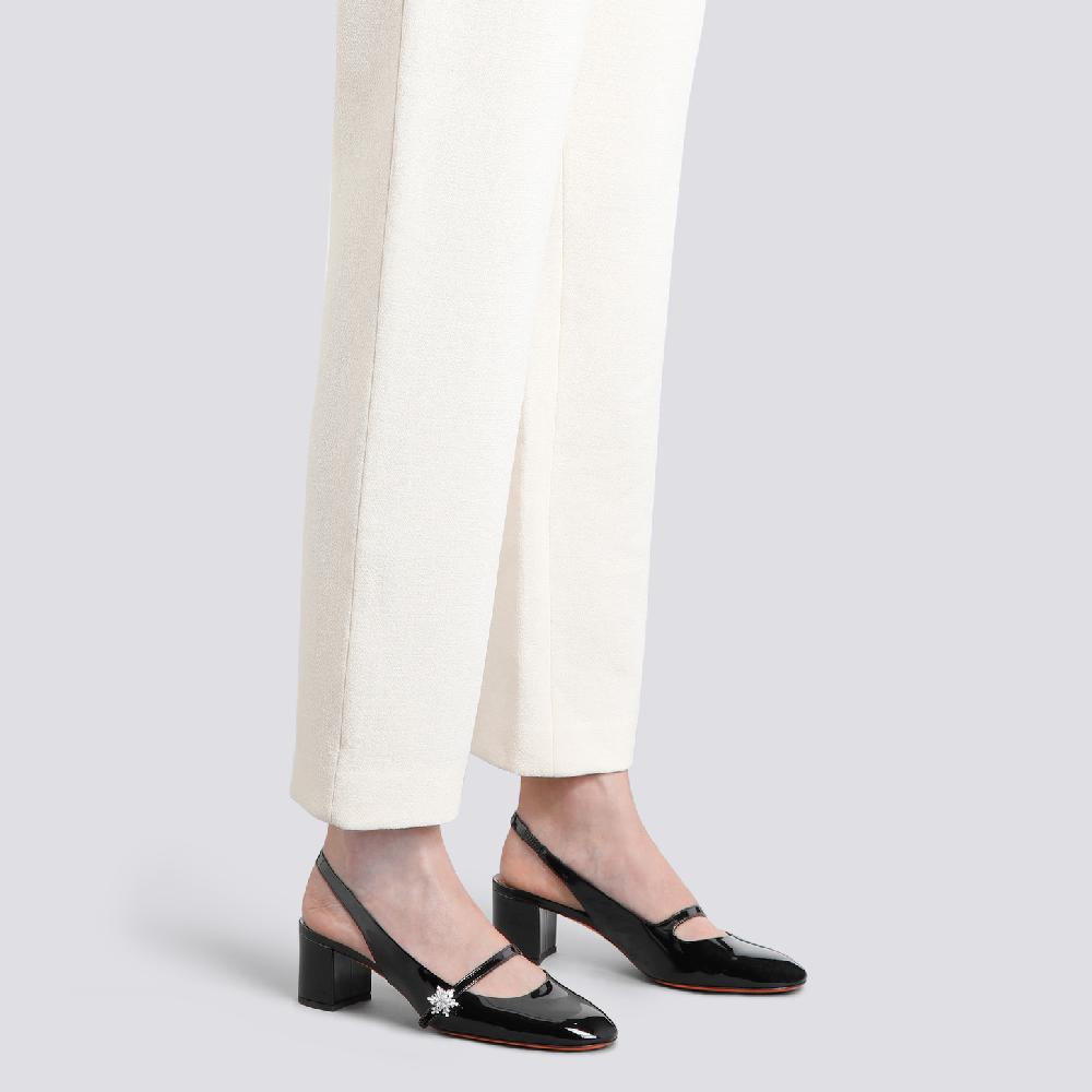 Santoni Slingback Tacco Basso Da Donna In Vernice Nera
