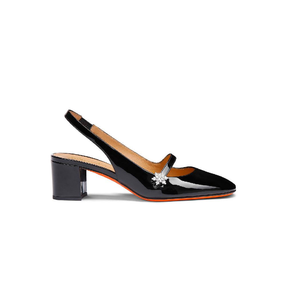 Santoni Slingback tacco basso da donna in vernice nera