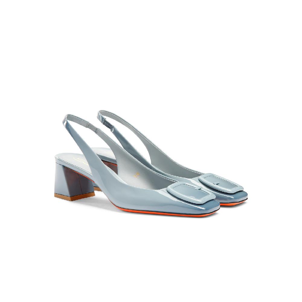Santoni Slingback Tacco Medio Da Donna In Vernice Azzurra