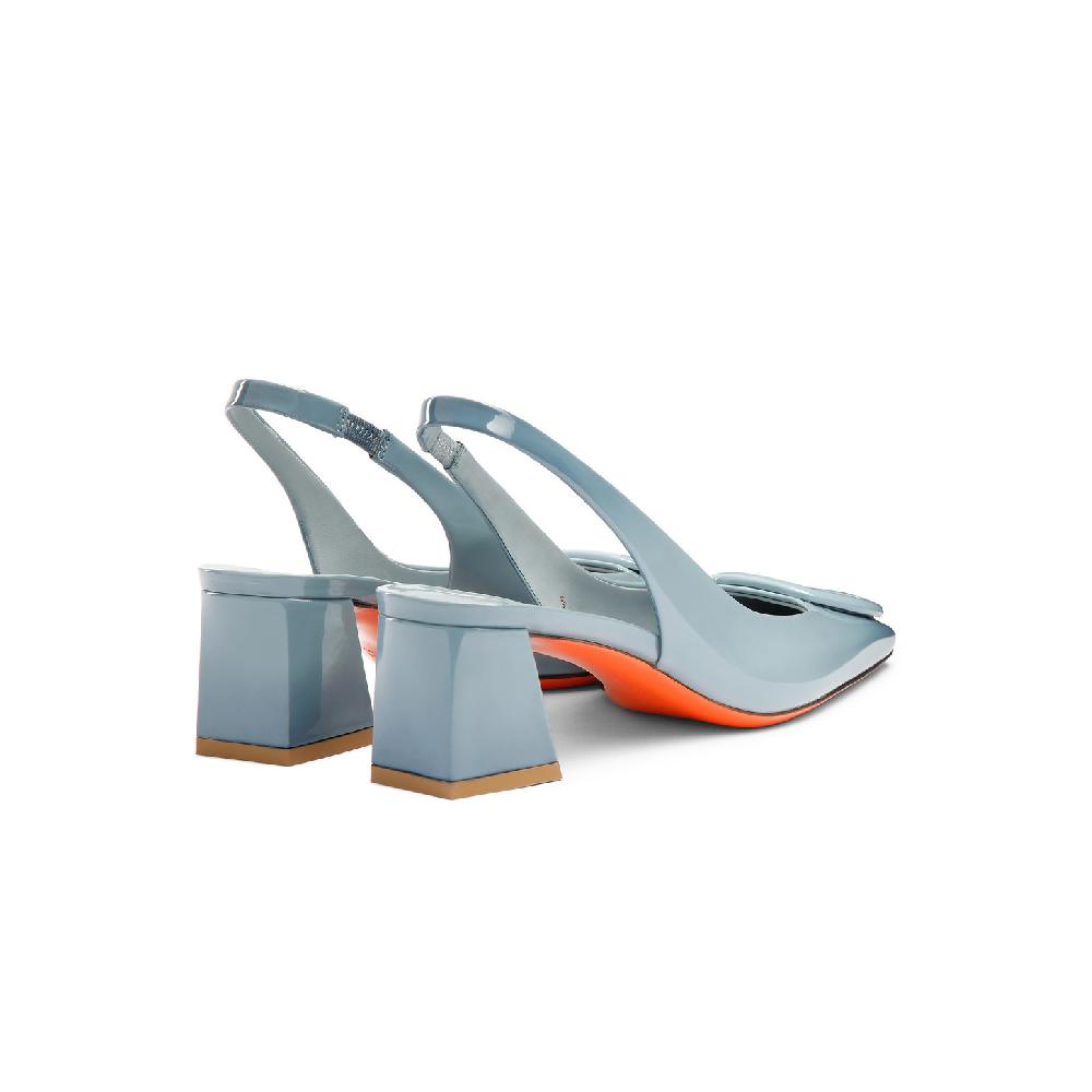 Santoni Slingback Tacco Medio Da Donna In Vernice Azzurra