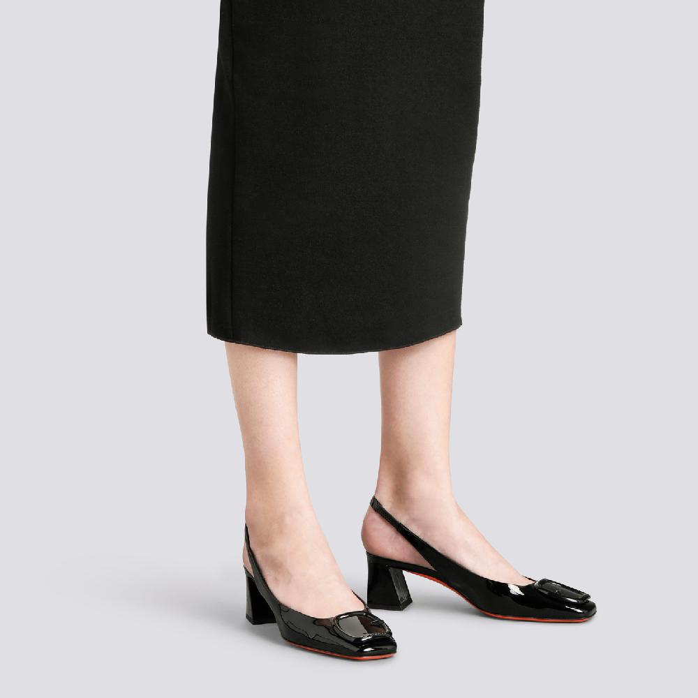 Santoni Slingback Tacco Medio Da Donna In Vernice Nera