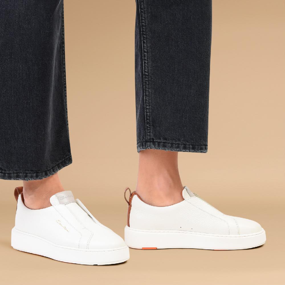 Santoni Sneaker Slip-on Da Donna In Pelle Bottalata Bianca