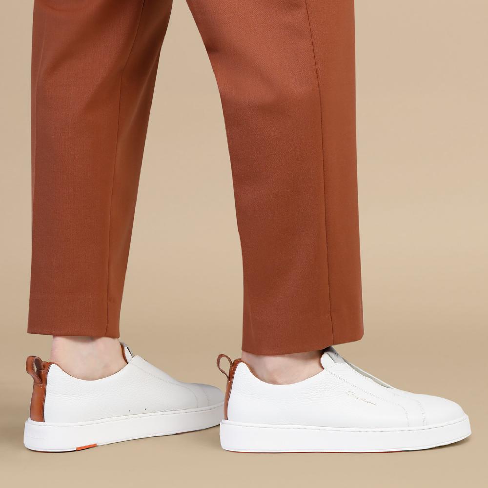Santoni Sneaker Slip-on Da Uomo In Pelle Bottalata Bianca