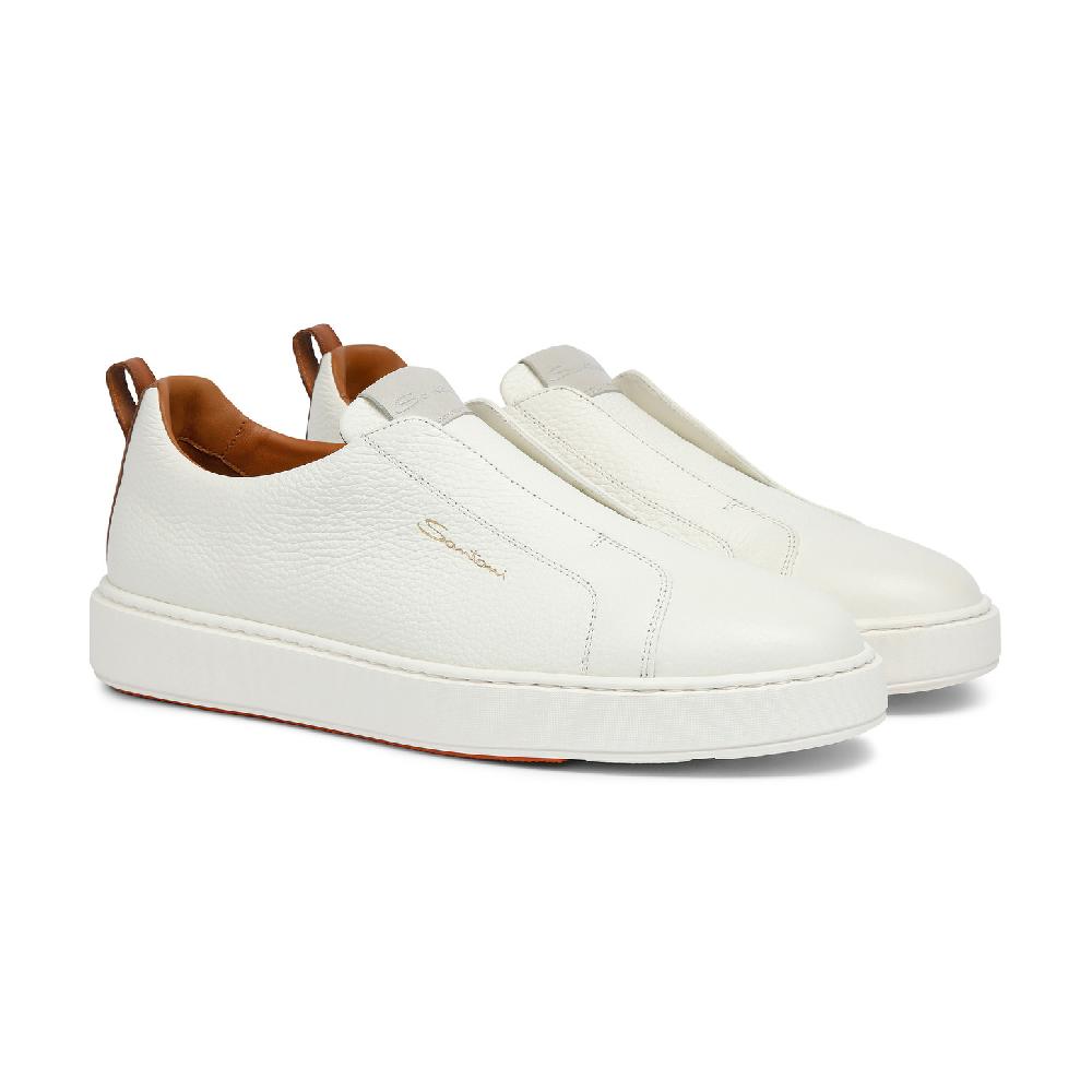 Santoni Sneaker Slip-on Da Uomo In Pelle Bottalata Bianca