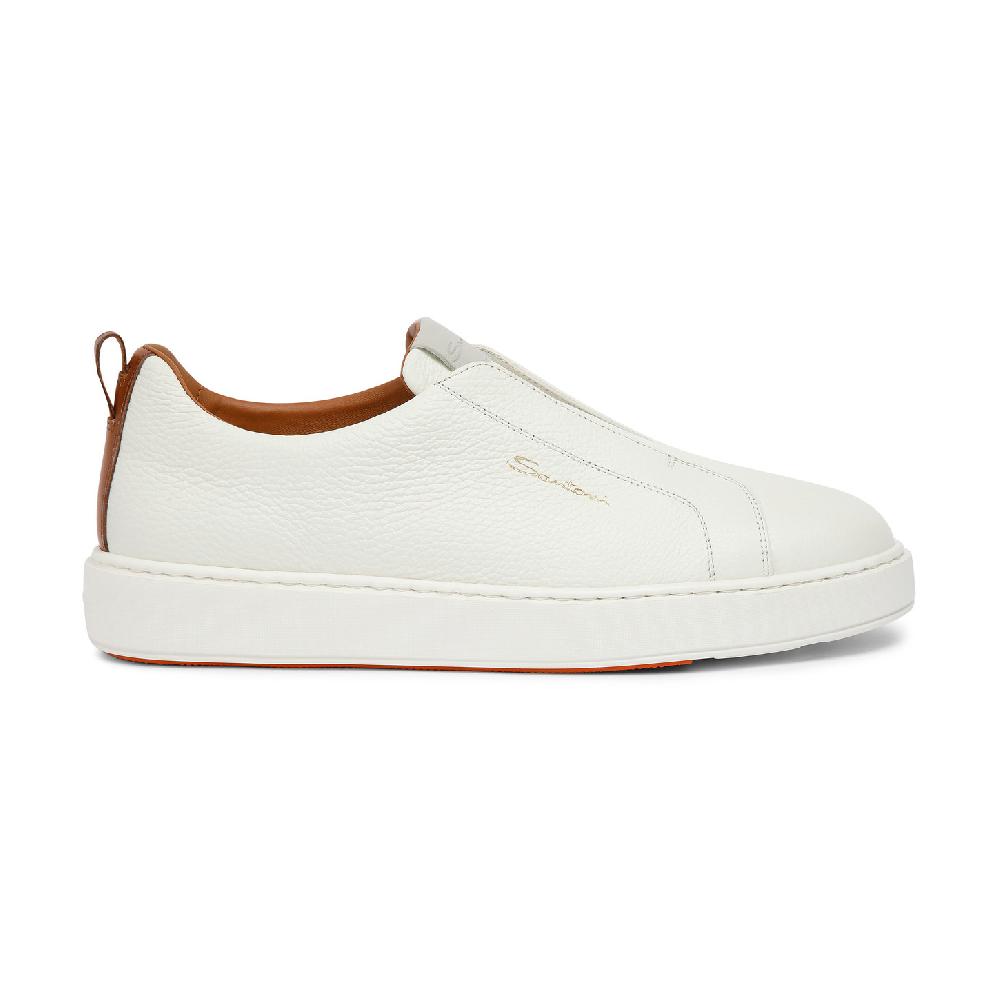 Santoni Sneaker slip-on da uomo in pelle bottalata bianca