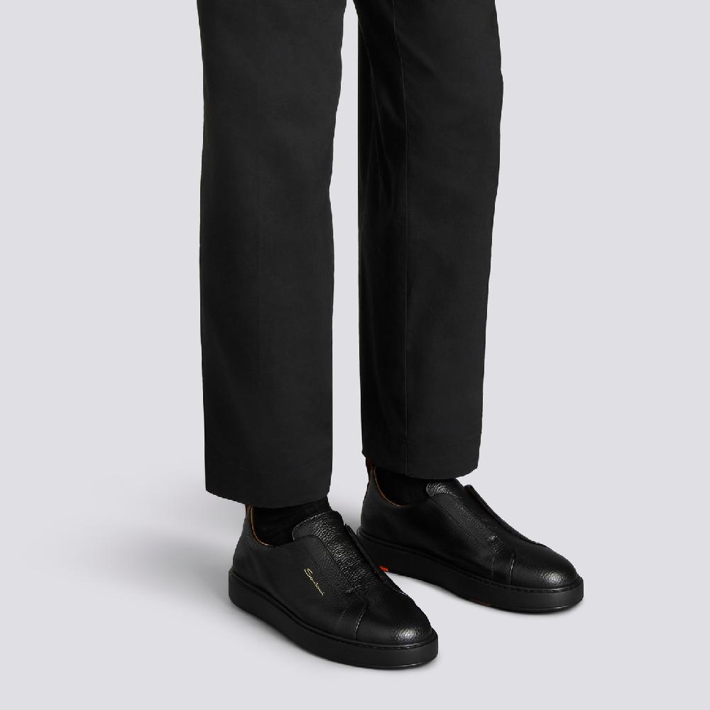 Santoni Sneaker Slip-on Da Uomo In Pelle Bottalata Nera