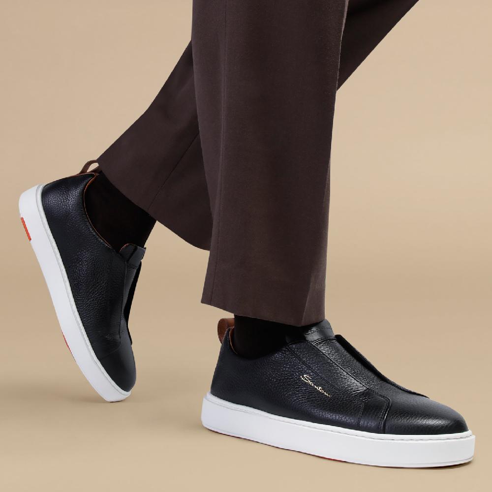 Santoni Sneaker Slip-on Da Uomo In Pelle Bottalata Nera
