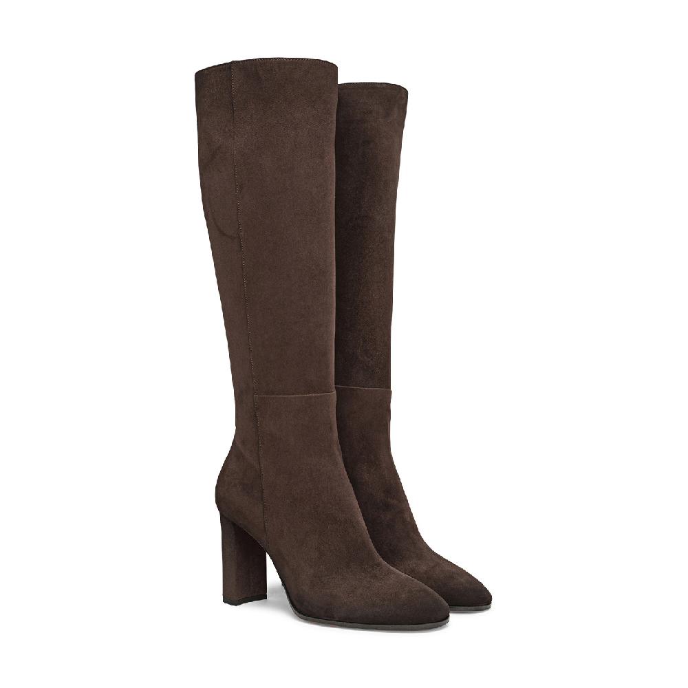 Santoni Stivale Tacco Alto Da Donna In Suede Testa Di Moro