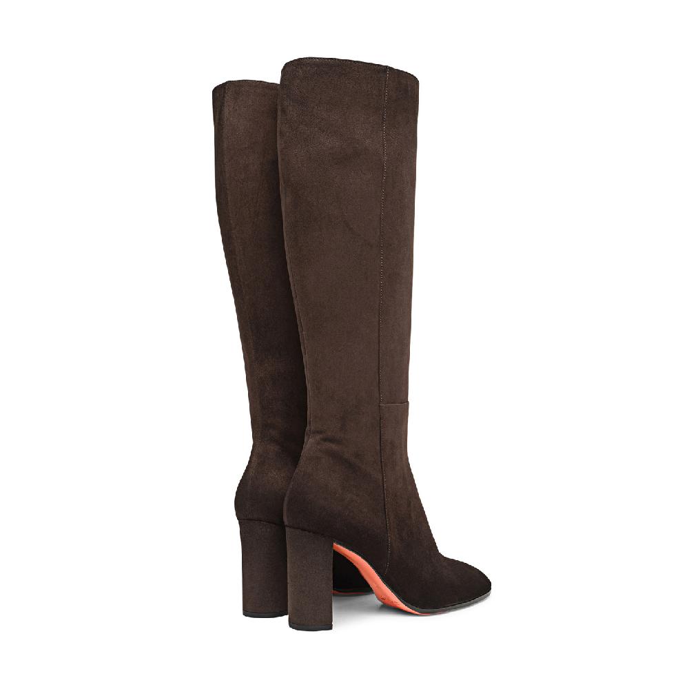 Santoni Stivale Tacco Alto Da Donna In Suede Testa Di Moro