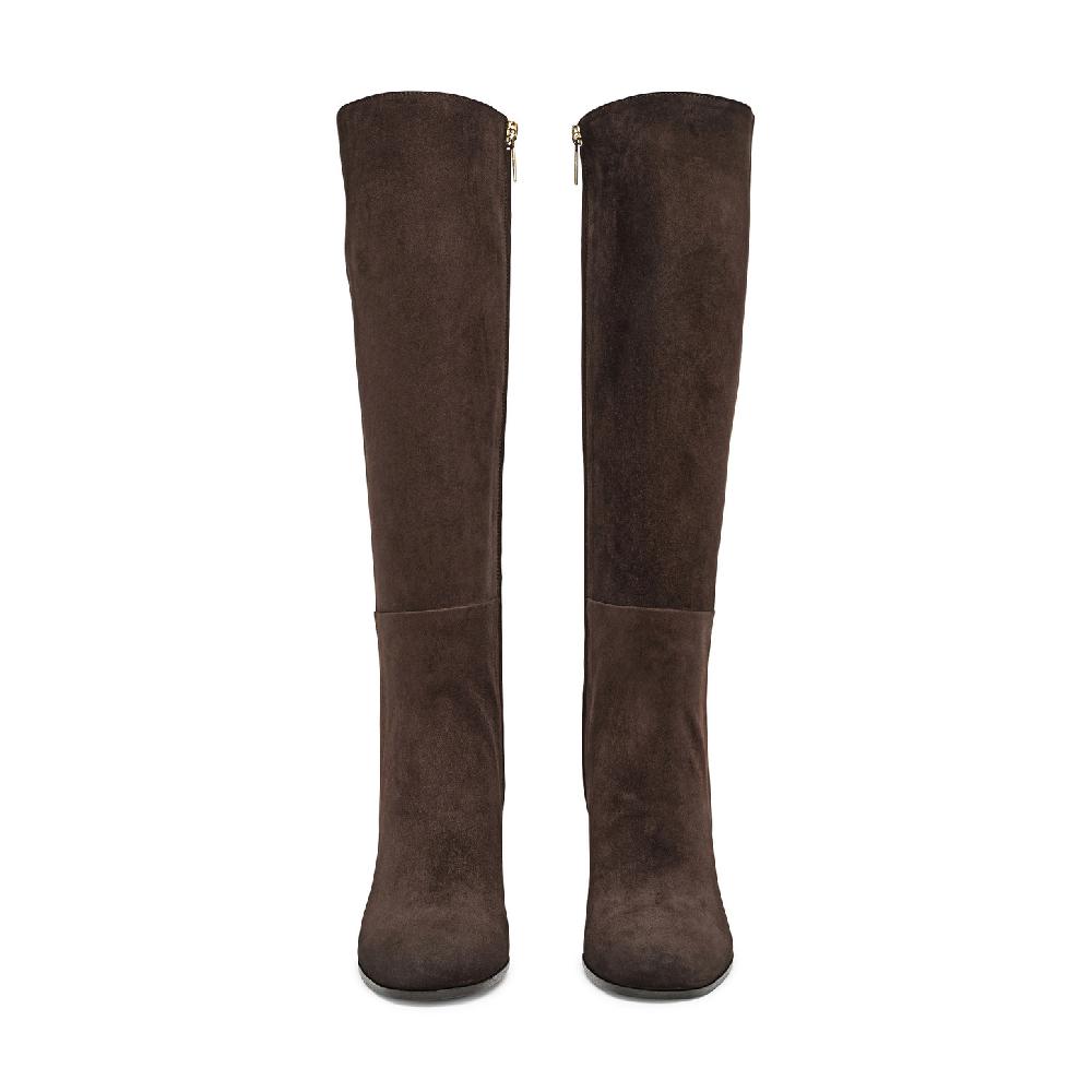 Santoni Stivale Tacco Alto Da Donna In Suede Testa Di Moro