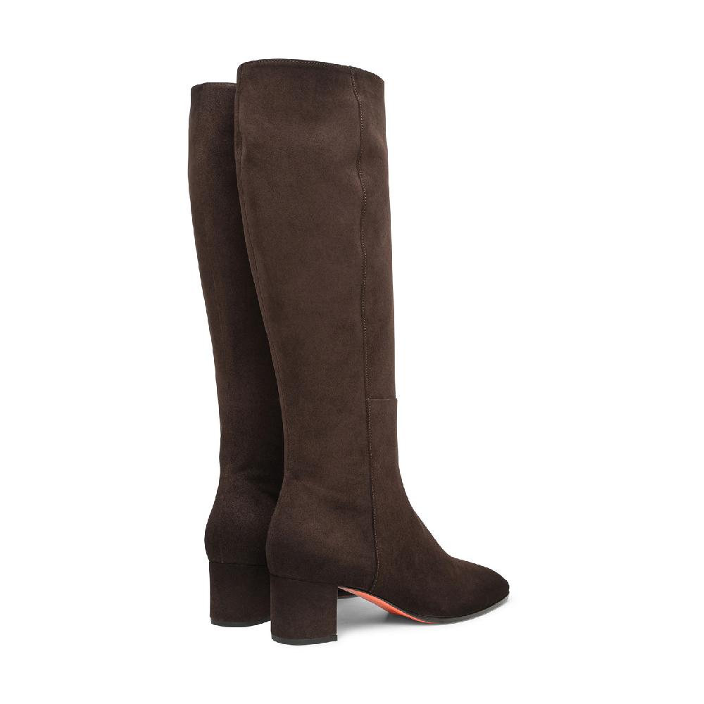 Santoni Stivale Tacco Medio Da Donna In Suede Testa Di Moro