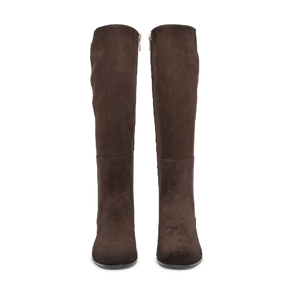 Santoni Stivale Tacco Medio Da Donna In Suede Testa Di Moro