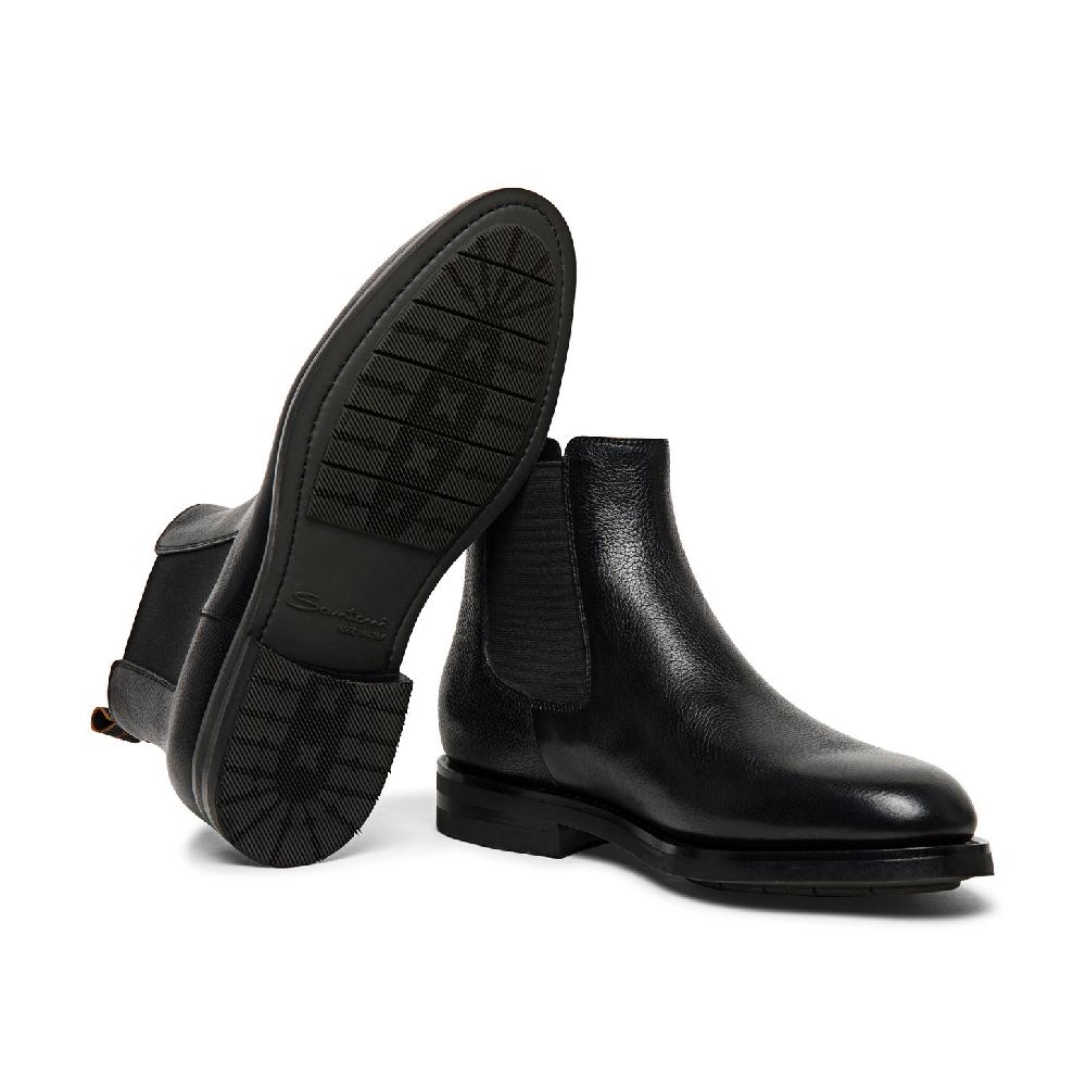 Santoni Stivaletto Chelsea Da Uomo In Pelle Anticata Nera