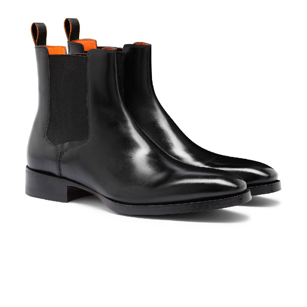 Santoni Stivaletto Chelsea Da Uomo In Pelle Anticata Nera