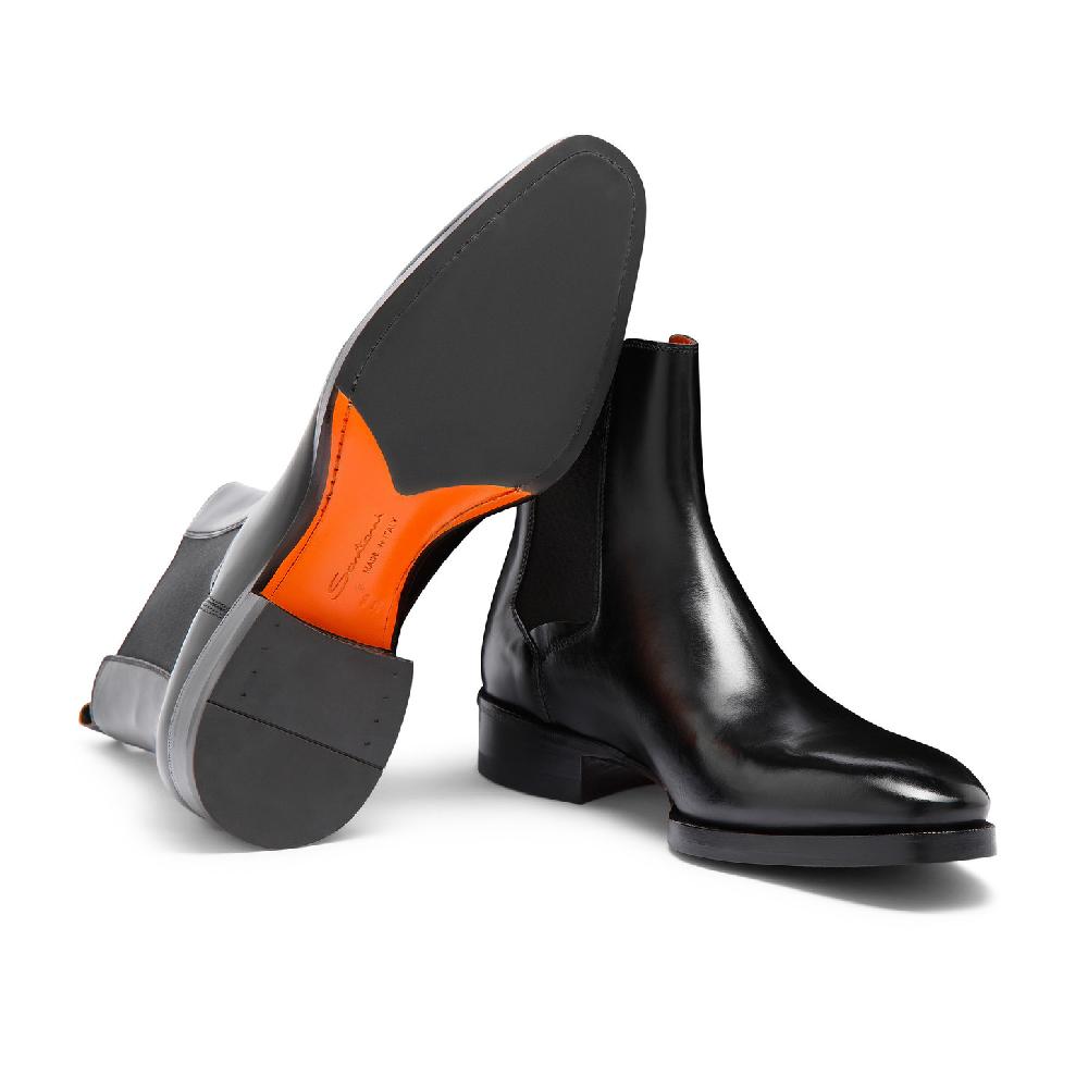 Santoni Stivaletto Chelsea Da Uomo In Pelle Anticata Nera