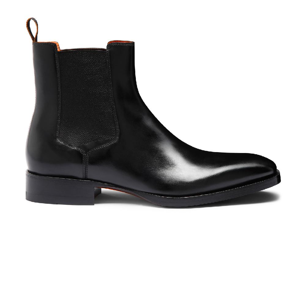Santoni Stivaletto chelsea da uomo in pelle anticata nera