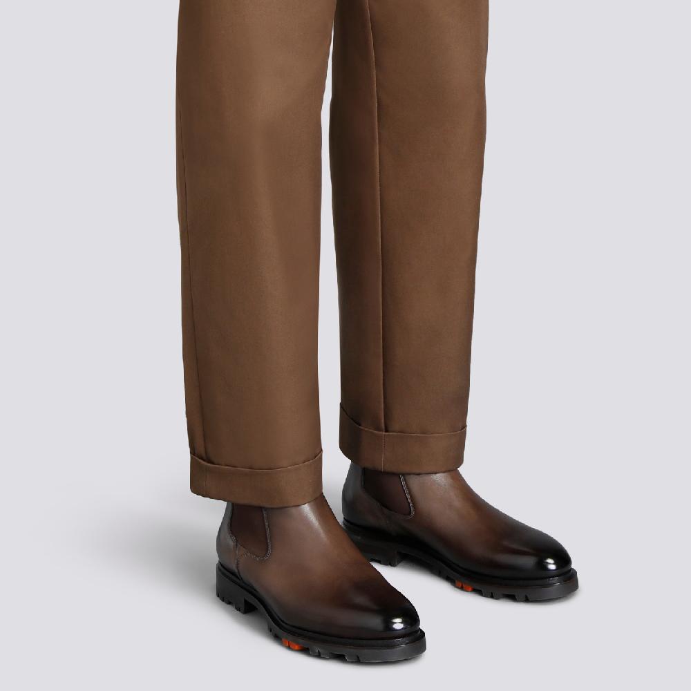 Santoni Stivaletto Chelsea Da Uomo In Pelle Testa Di Moro