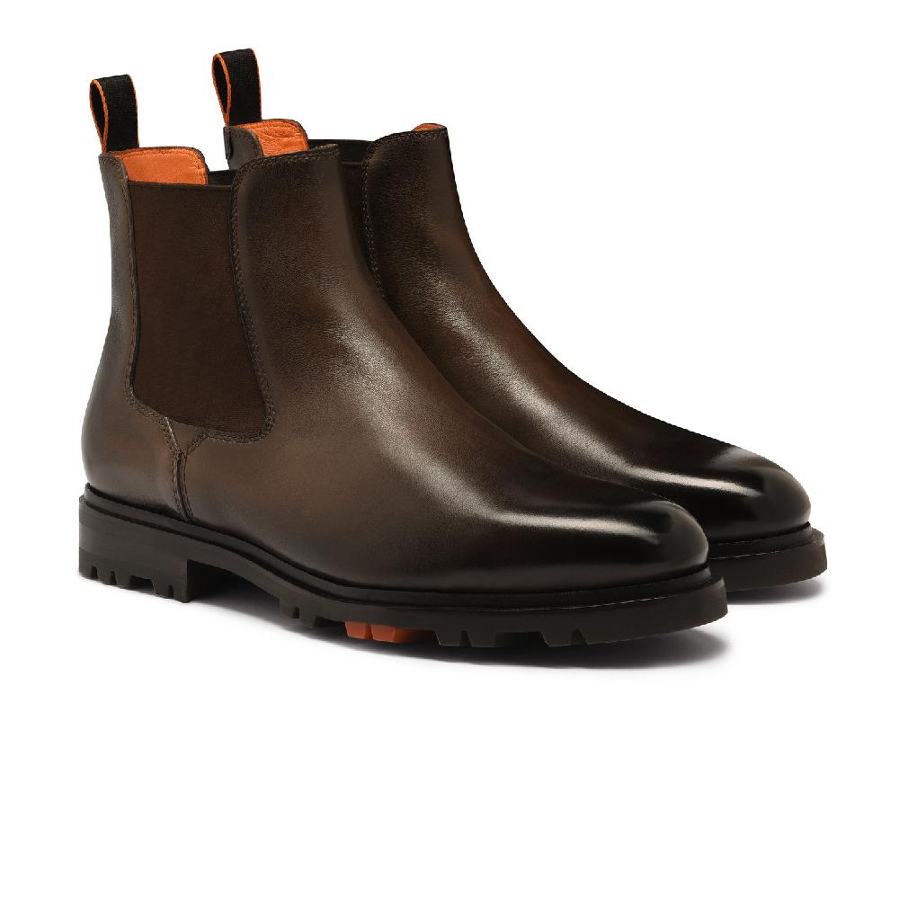 Santoni Stivaletto Chelsea Da Uomo In Pelle Testa Di Moro