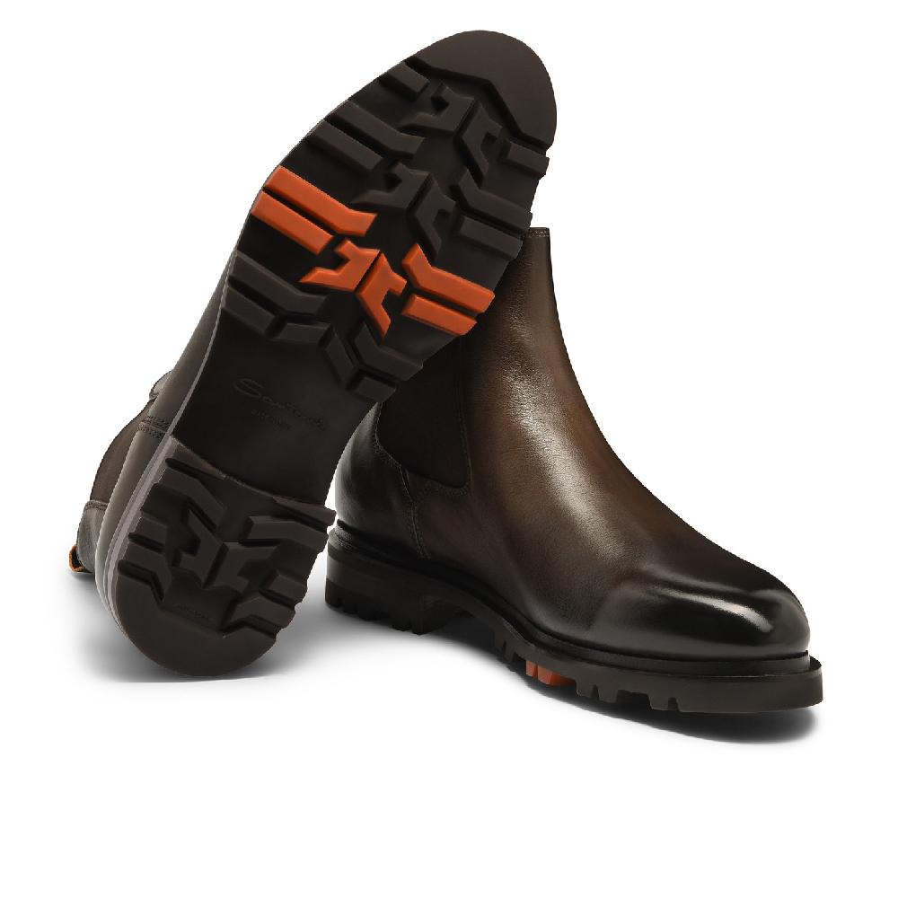 Santoni Stivaletto Chelsea Da Uomo In Pelle Testa Di Moro