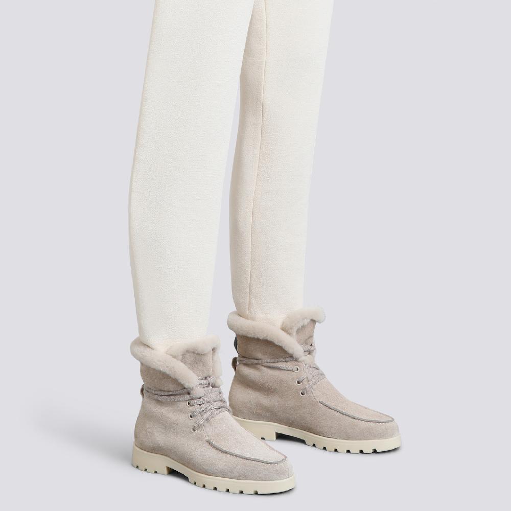 Santoni Stivaletto Con Pelliccia Da Donna In Suede Beige