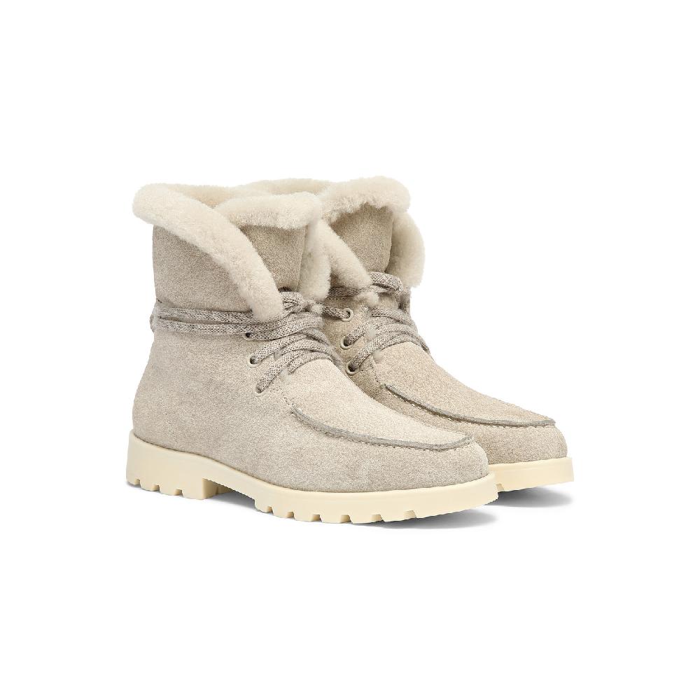 Santoni Stivaletto Con Pelliccia Da Donna In Suede Beige