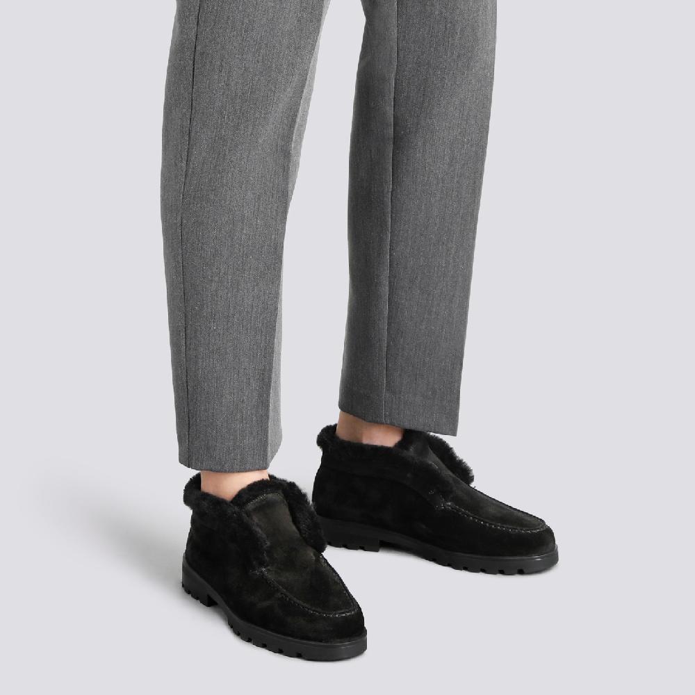 Santoni Stivaletto Desert Con Pelliccia Da Donna In Suede Nero