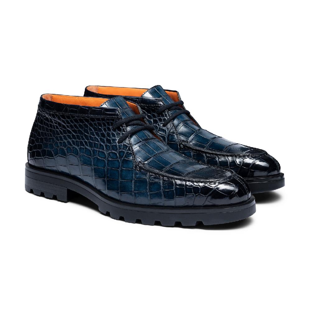 Santoni Stivaletto Desert Da Uomo In Alligatore Blu