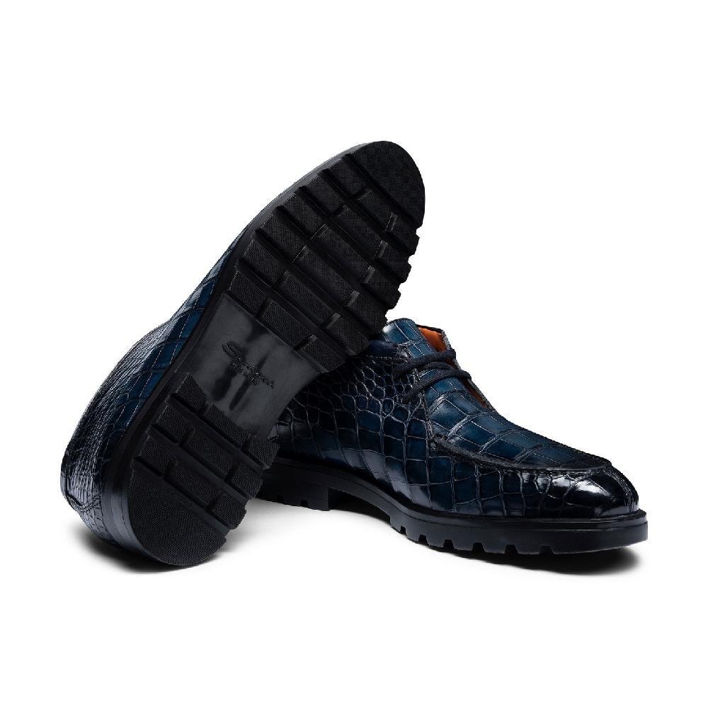 Santoni Stivaletto Desert Da Uomo In Alligatore Blu