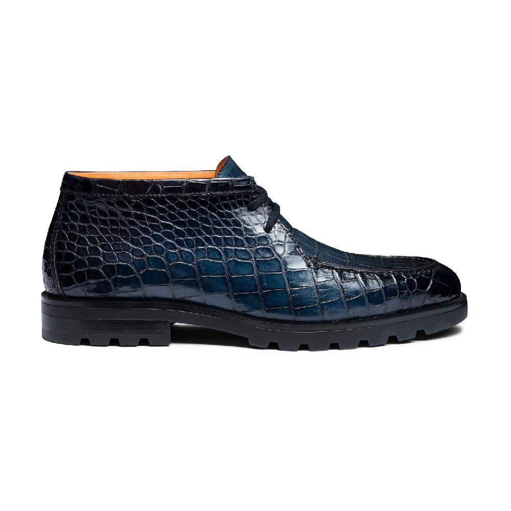 Santoni Stivaletto desert da uomo in alligatore blu