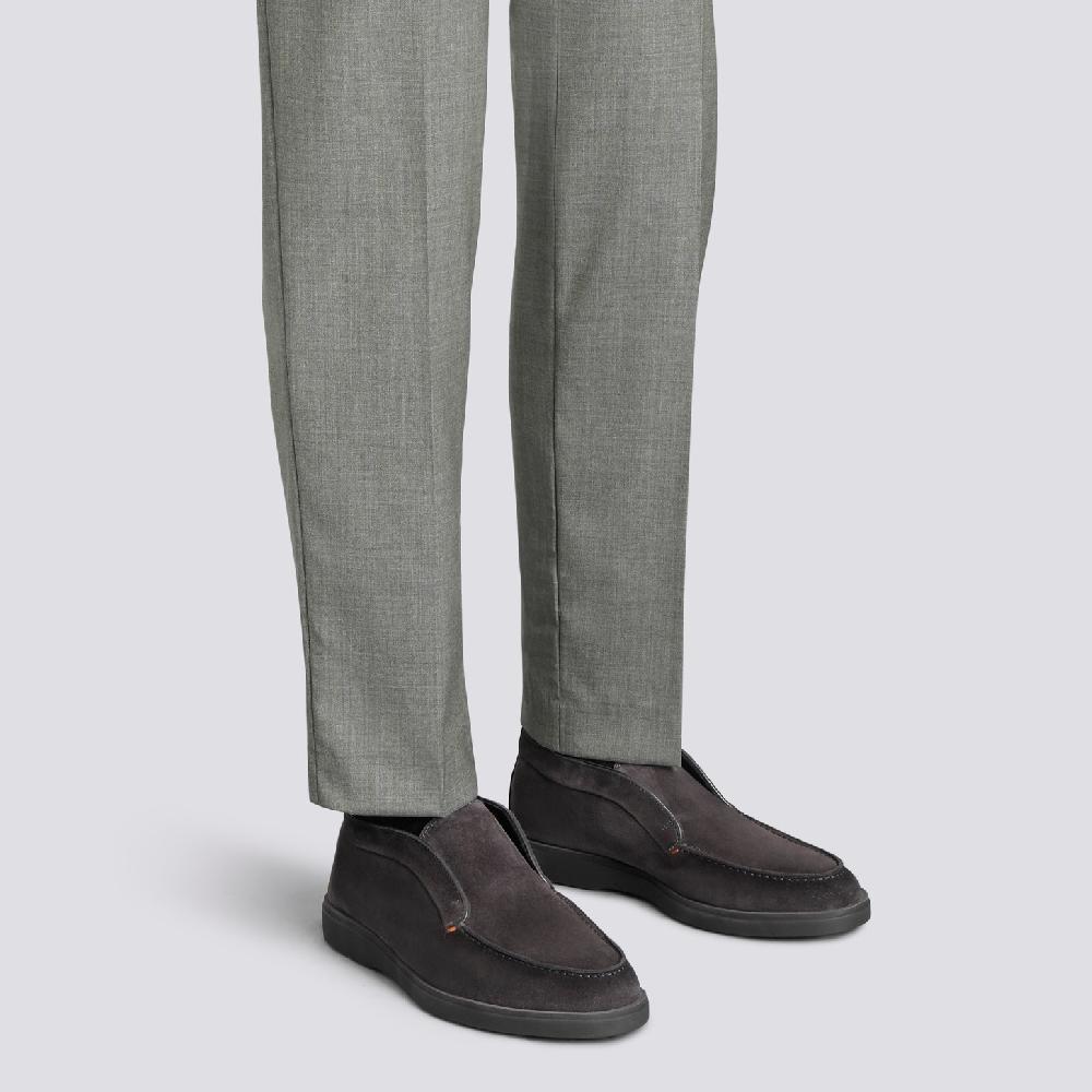 Santoni Stivaletto Desert Da Uomo In Suede Grigio Con Pelliccia