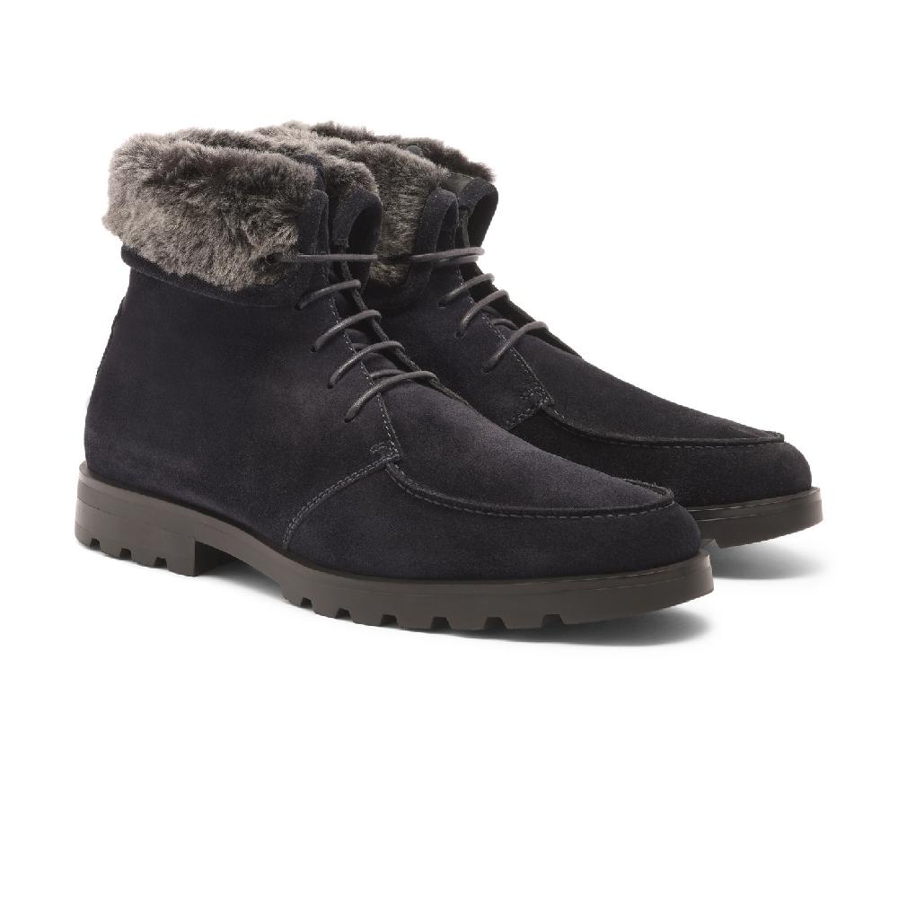 Santoni Stivaletto Stringato Con Pelliccia Da Uomo In Suede Blu