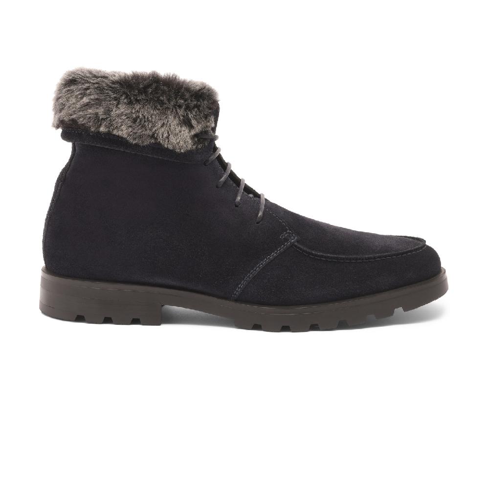 Santoni Stivaletto stringato con pelliccia da uomo in suede blu