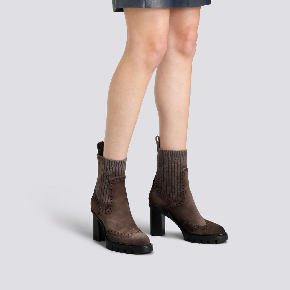 Santoni Stivaletto Tacco Alto Da Donna In Suede Testa Di Moro