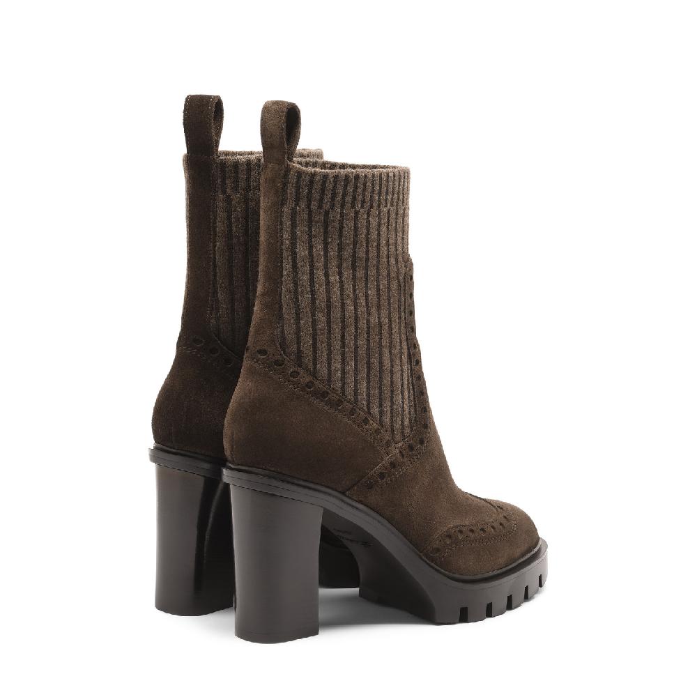 Santoni Stivaletto Tacco Alto Da Donna In Suede Testa Di Moro