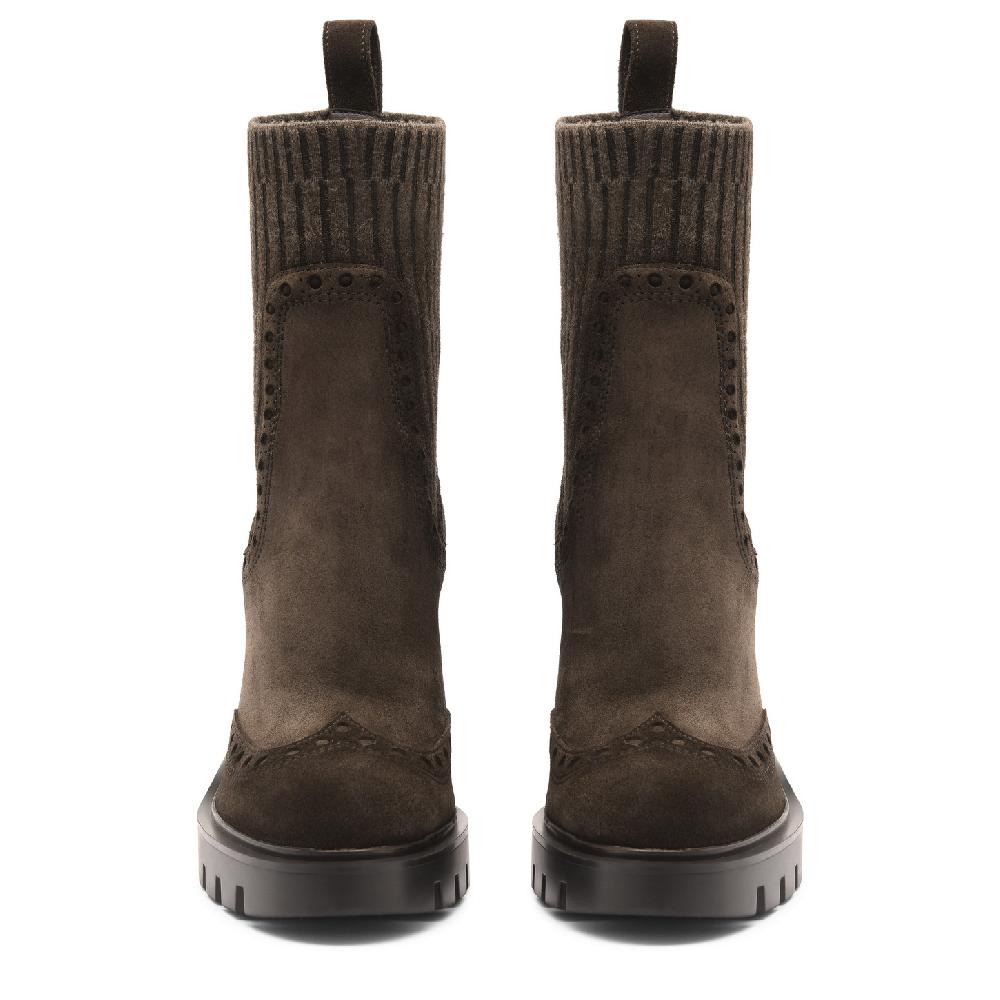 Santoni Stivaletto Tacco Alto Da Donna In Suede Testa Di Moro