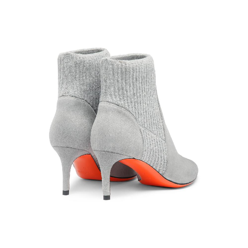 Santoni Stivaletto Tacco Basso Con Calzino Da Donna In Suede Grigio