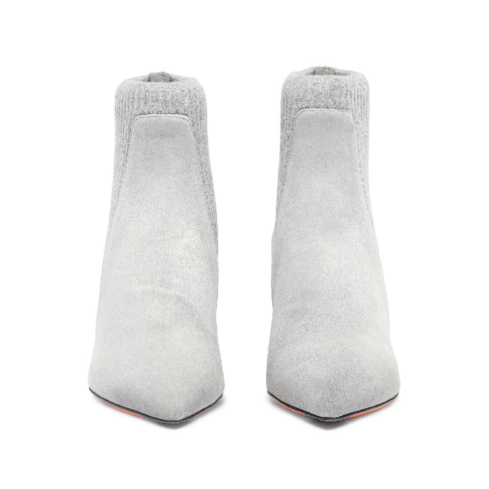 Santoni Stivaletto Tacco Basso Con Calzino Da Donna In Suede Grigio