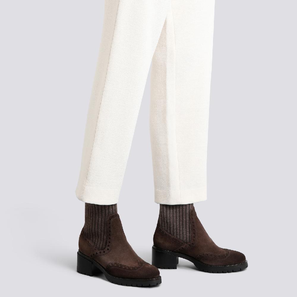 Santoni Stivaletto Tacco Basso Da Donna In Suede Testa Di Moro