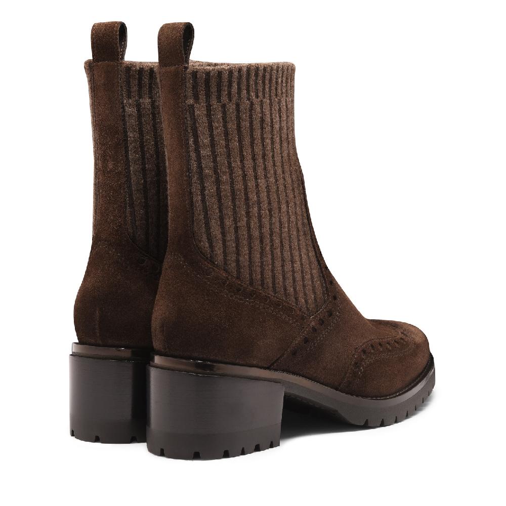 Santoni Stivaletto Tacco Basso Da Donna In Suede Testa Di Moro