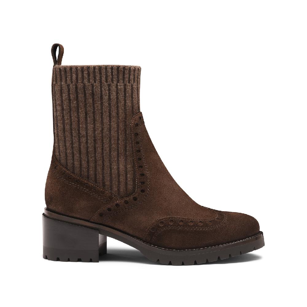 Santoni Stivaletto tacco basso da donna in suede testa di moro