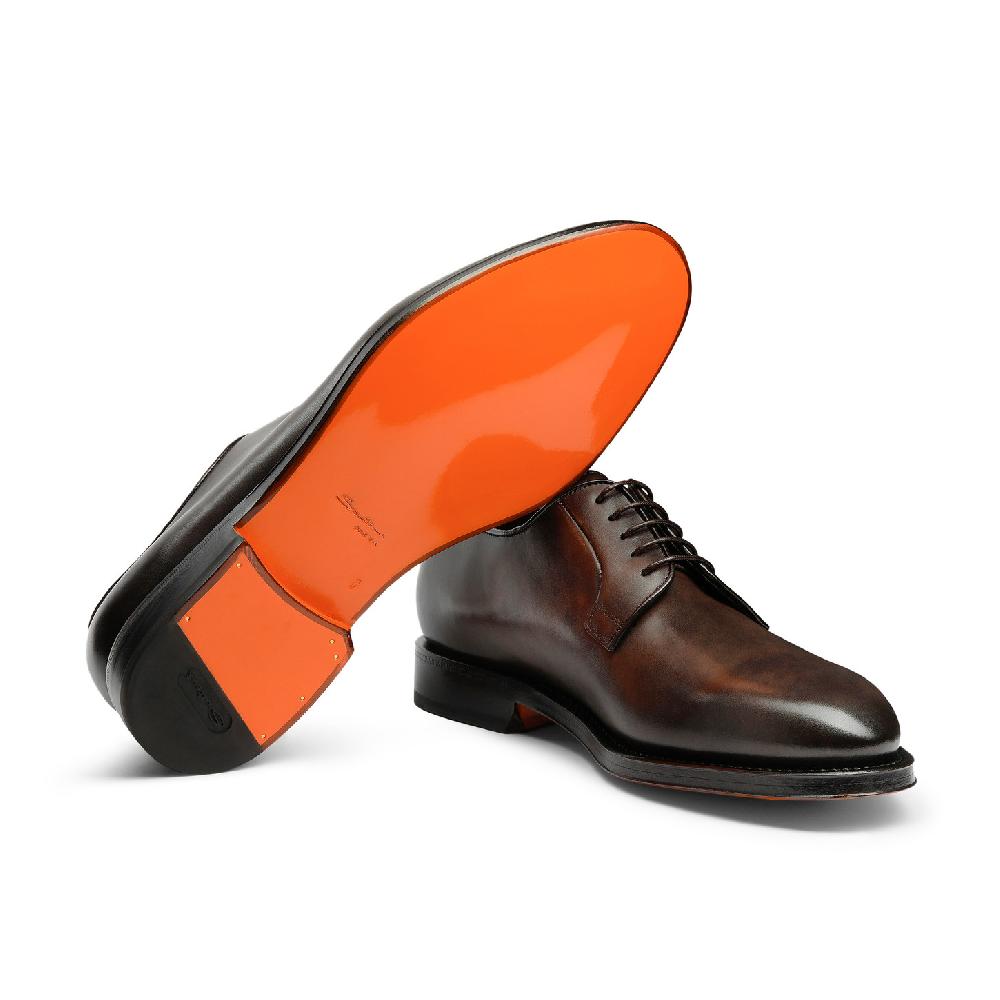 Santoni Stringata Derby Da Uomo In Pelle Anticata Marrone