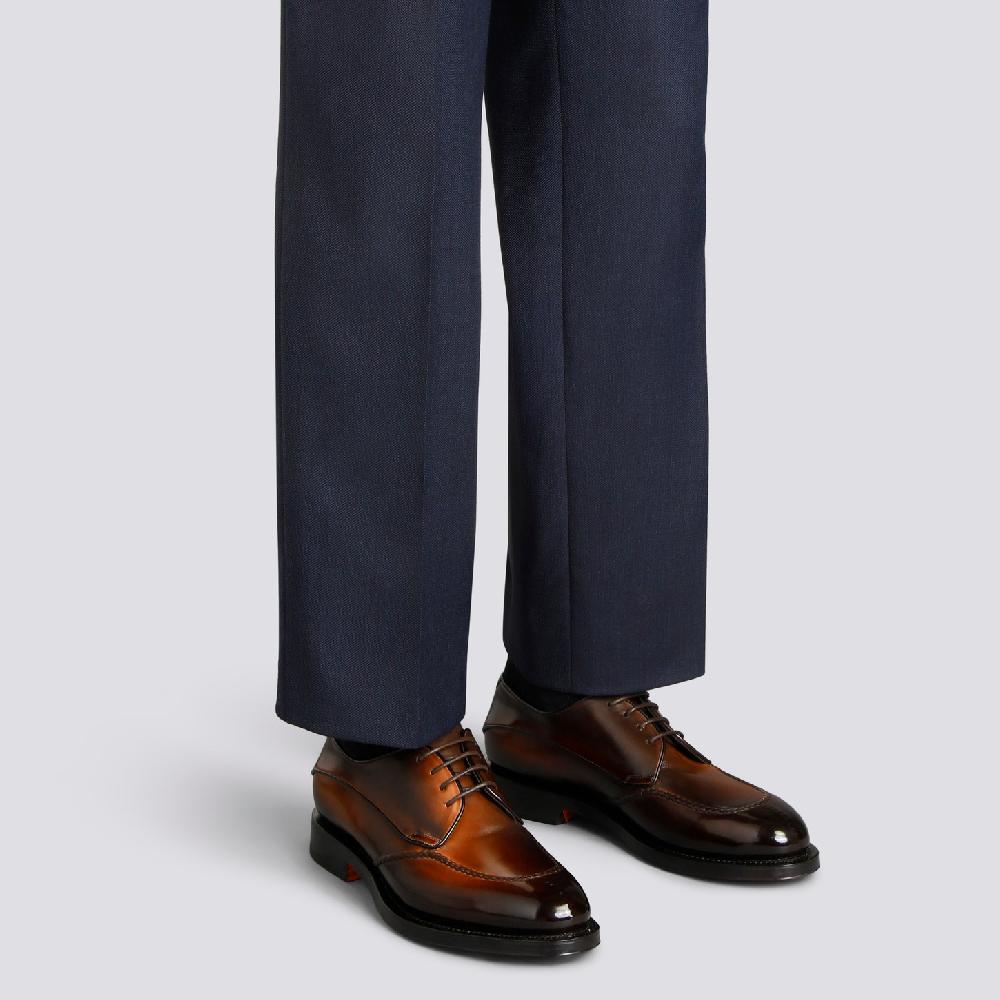 Santoni Stringata Derby Da Uomo In Pelle Testa Di Moro