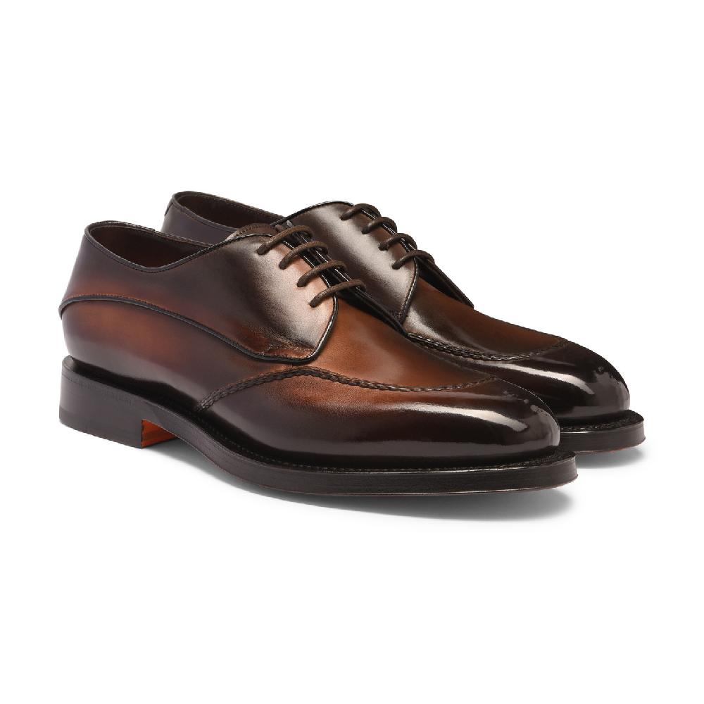 Santoni Stringata Derby Da Uomo In Pelle Testa Di Moro