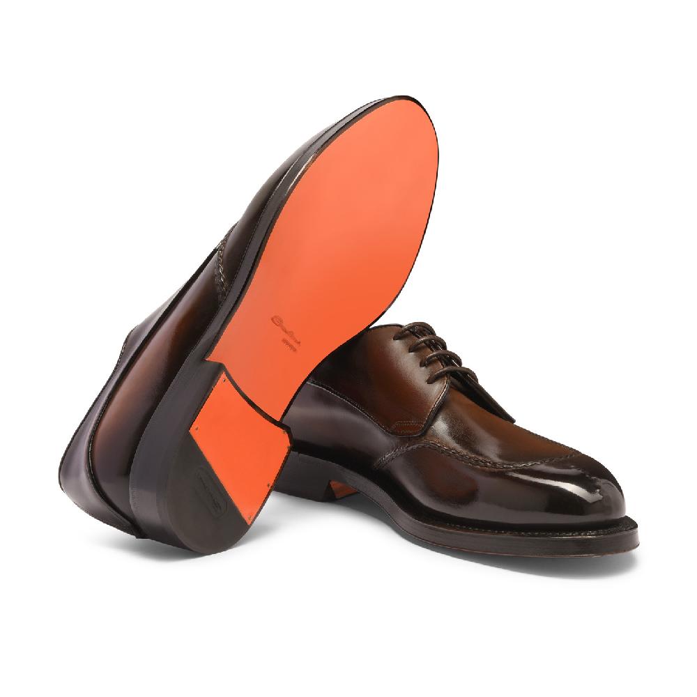 Santoni Stringata Derby Da Uomo In Pelle Testa Di Moro