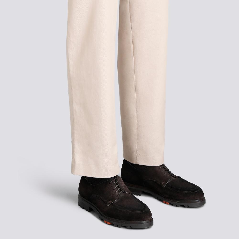 Santoni Stringata Derby Da Uomo In Suede Testa Di Moro