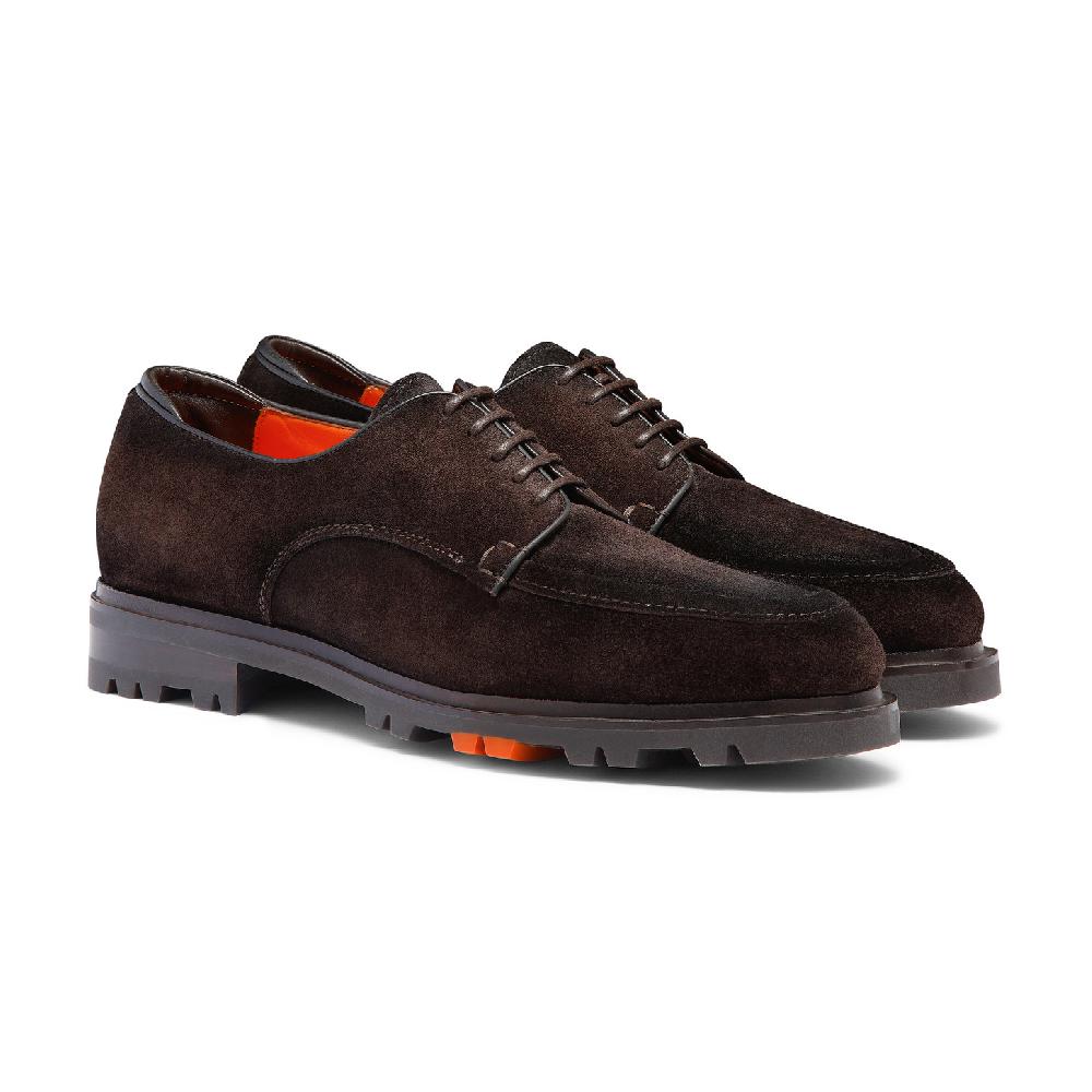 Santoni Stringata Derby Da Uomo In Suede Testa Di Moro