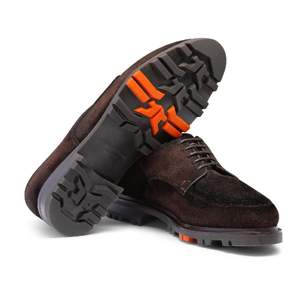 Santoni Stringata Derby Da Uomo In Suede Testa Di Moro