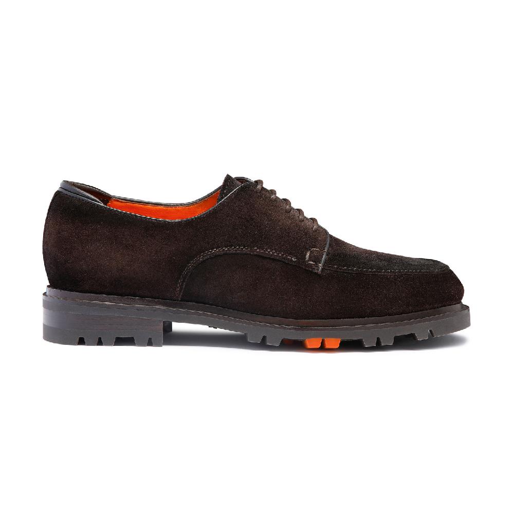 Santoni Stringata Derby da uomo in suede testa di moro