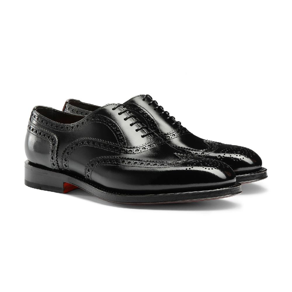 Santoni Stringata Oxford Brogue Da Uomo In Pelle Anticata Nera
